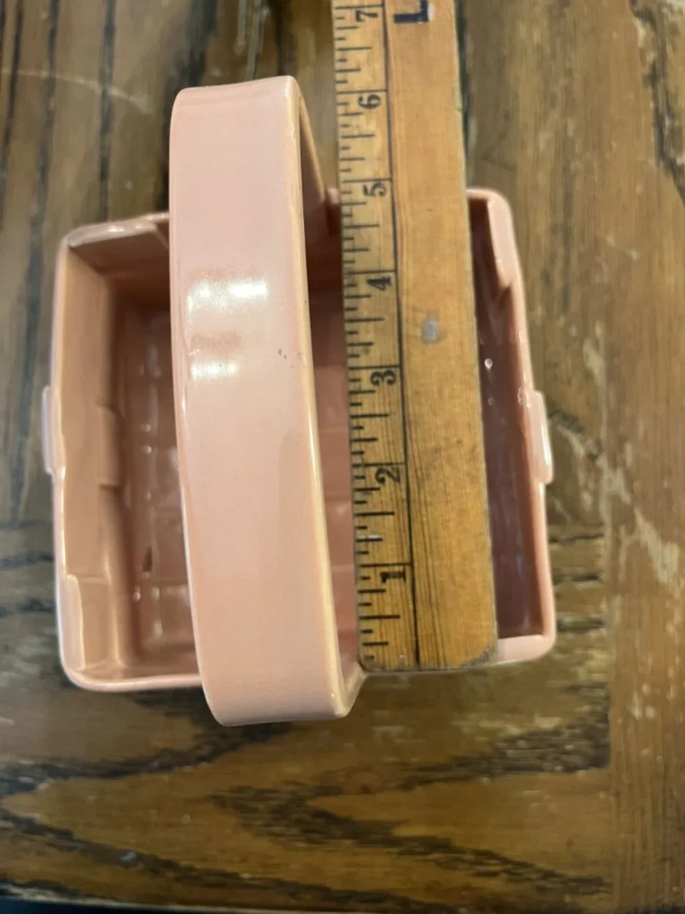 Vintage Ceramic Basket Planter Glossy Peach Finish With Woven Pattern